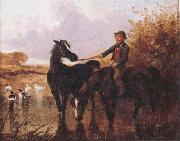 John Frederick Herring Watering The Horses and Farmyard Companions:a Pair of Paintings